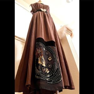 EUC 1X Designer Vintage Spencer Alexis Velvet Trim Maxi Dress